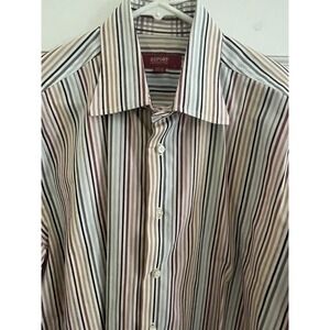 Report Collection Men's Sz L Dress‎ Shirt Rainbow Colored Striped Long Sleeve